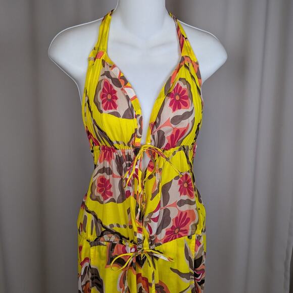 Myskova Floral Print Lightweight Jumpsuit Swim Coverup Yellow Size 1 - Picture 6 of 14